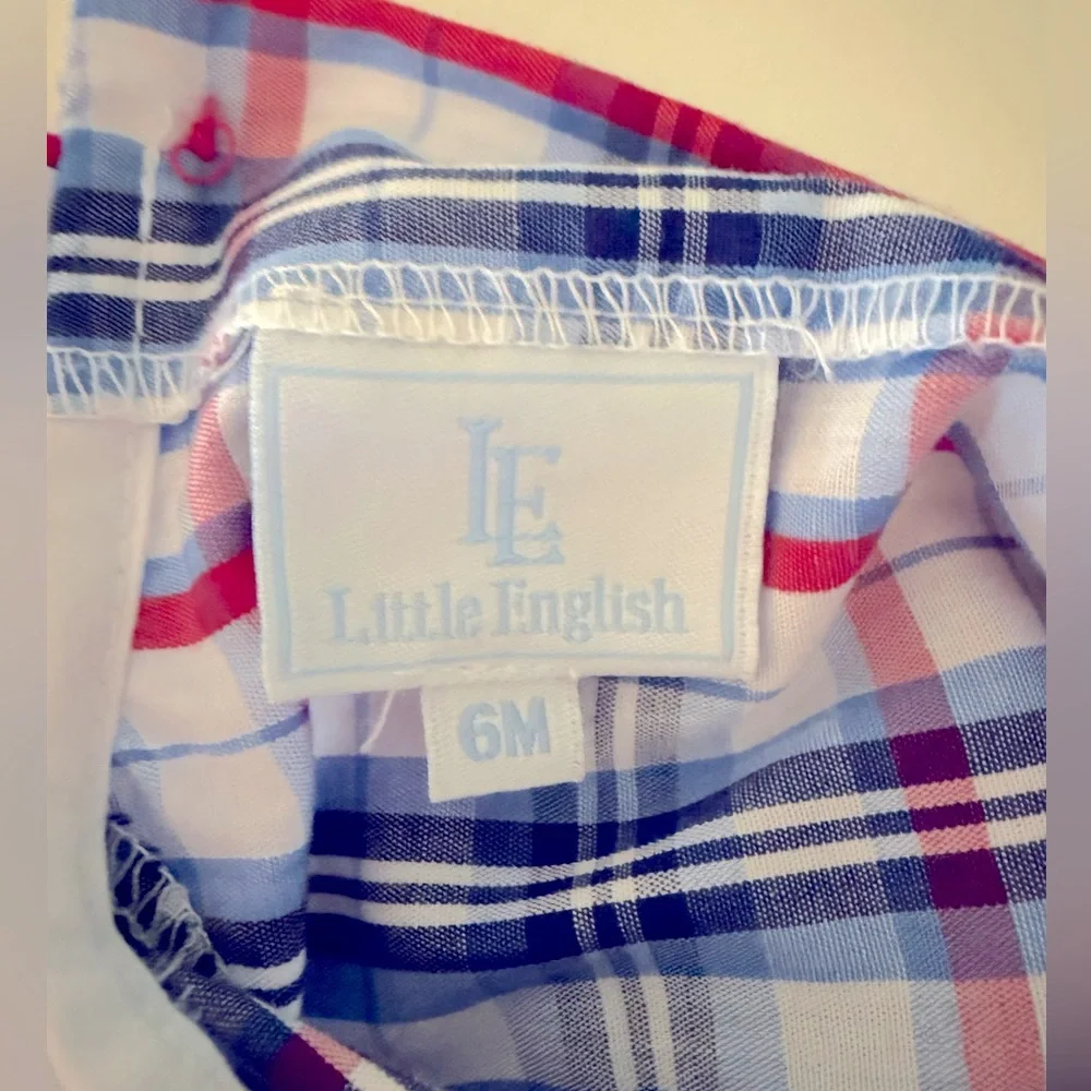 Little English Plaid Baby Boy Romper/ Bubble with Peter Pan Collar, 6M - Picture 2 of 3